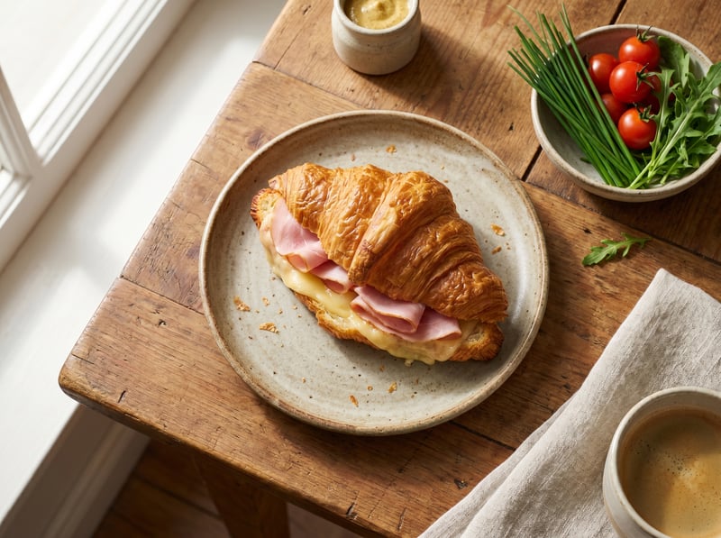 Maslový croissant so šunkou a syrom