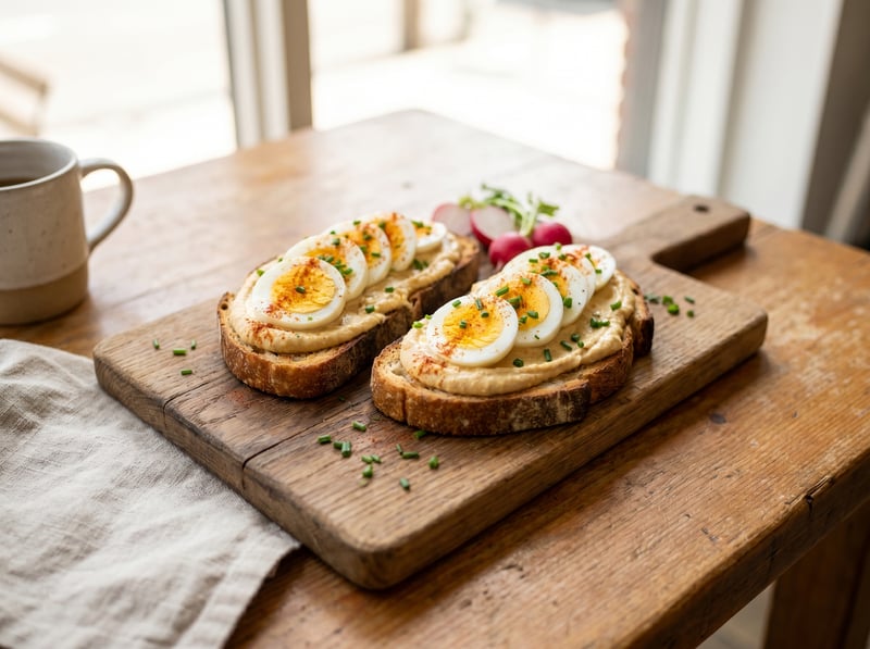 Toast s hummusom a vajíčkom