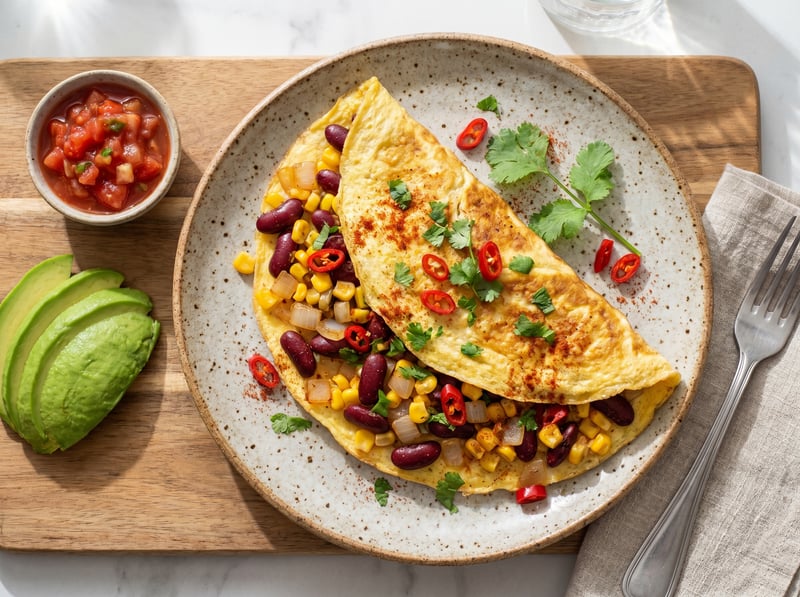 Mexická omeleta (kukurica, fazuľa, chilli)