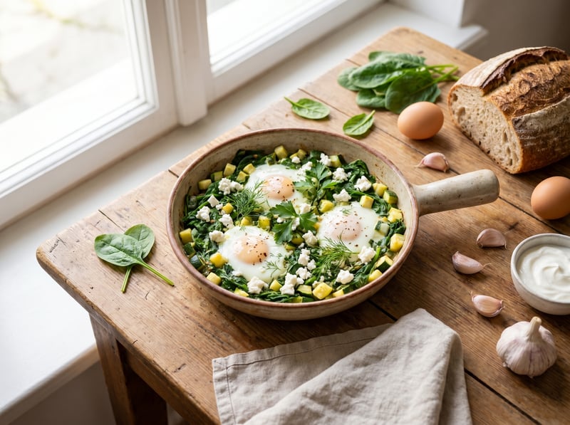 Zelená Shakshuka (Špenát, cuketa)