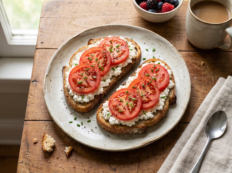 Toast s cottage cheese a paradajkou