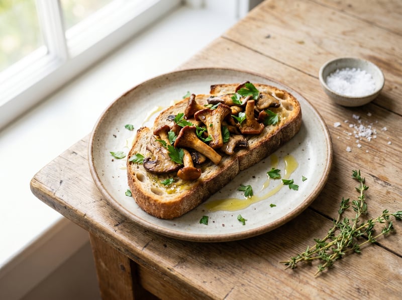 Toast s restovanými šampiňónmi