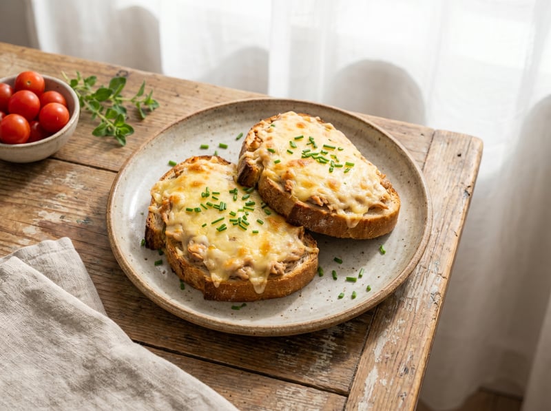 Tuniakový toast zapečený so syrom