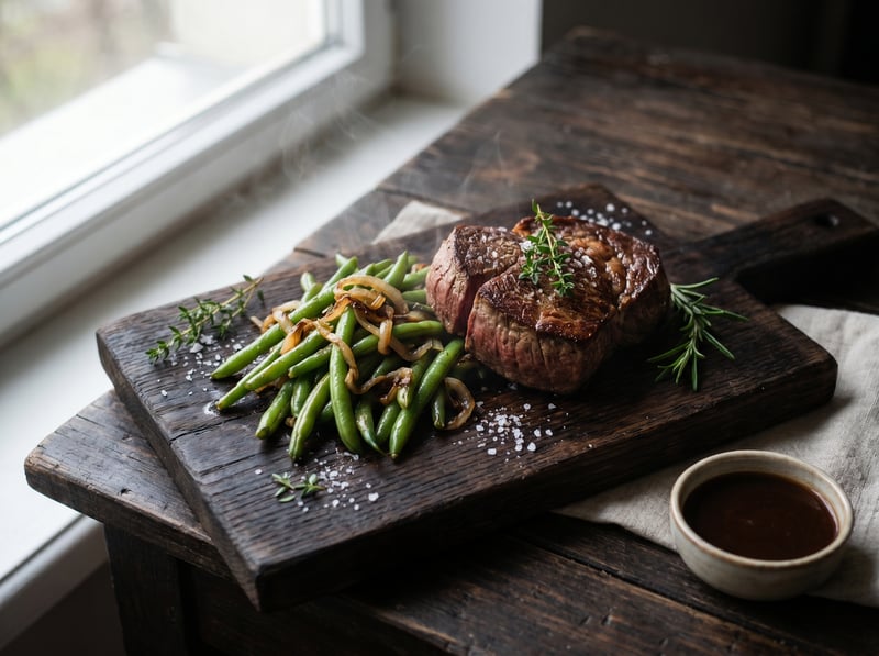 Hovädzí steak, fazuľky