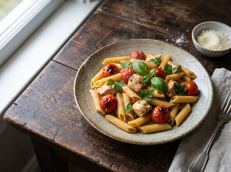 Penne s kuraťom a paradajkami
